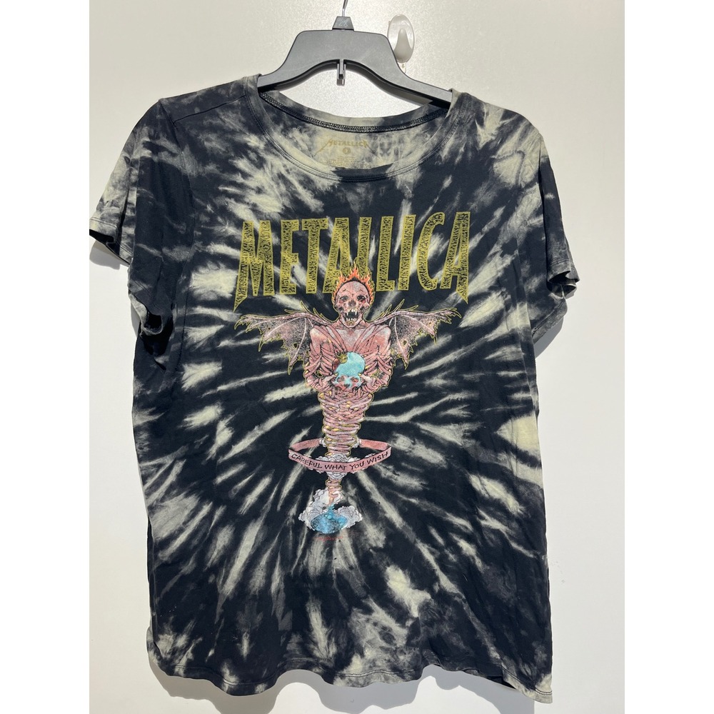Metallica Tie Dye Graphic T-Shirt Black White Careful What You Wish Large